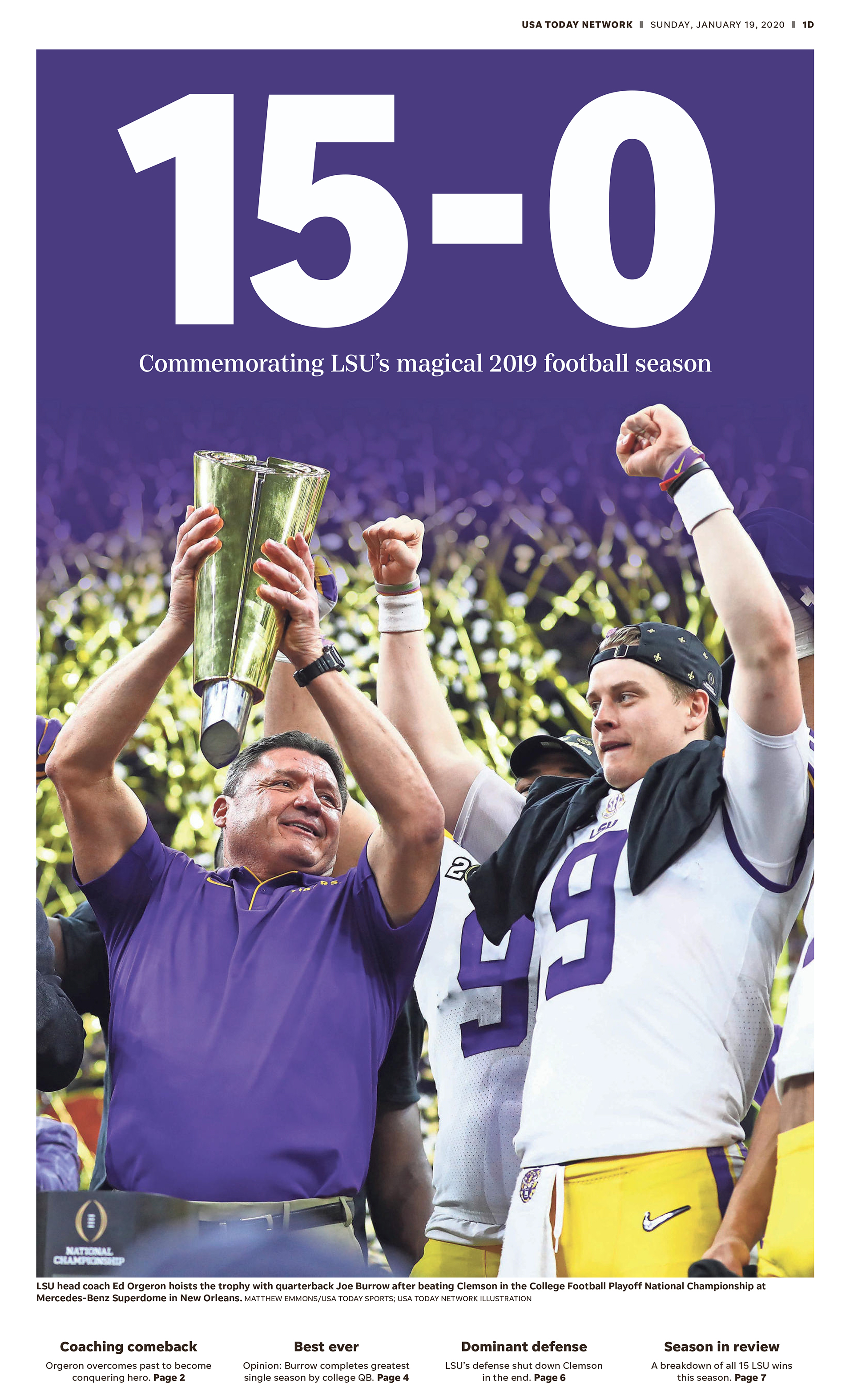 Lafayette Daily Advertiser cover after LSU national championship win