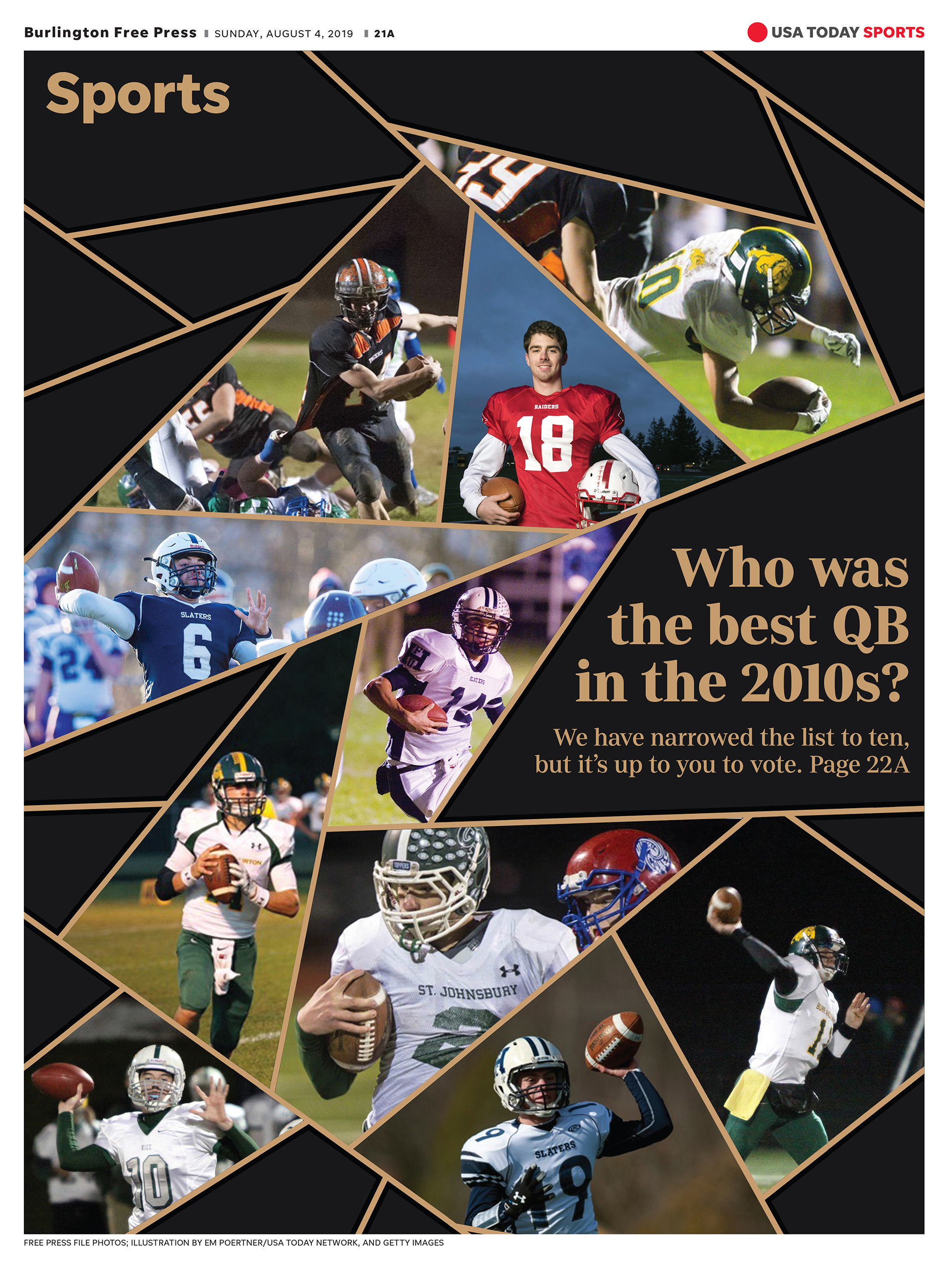 Burlington Free Press sports cover about high school quarterbacks