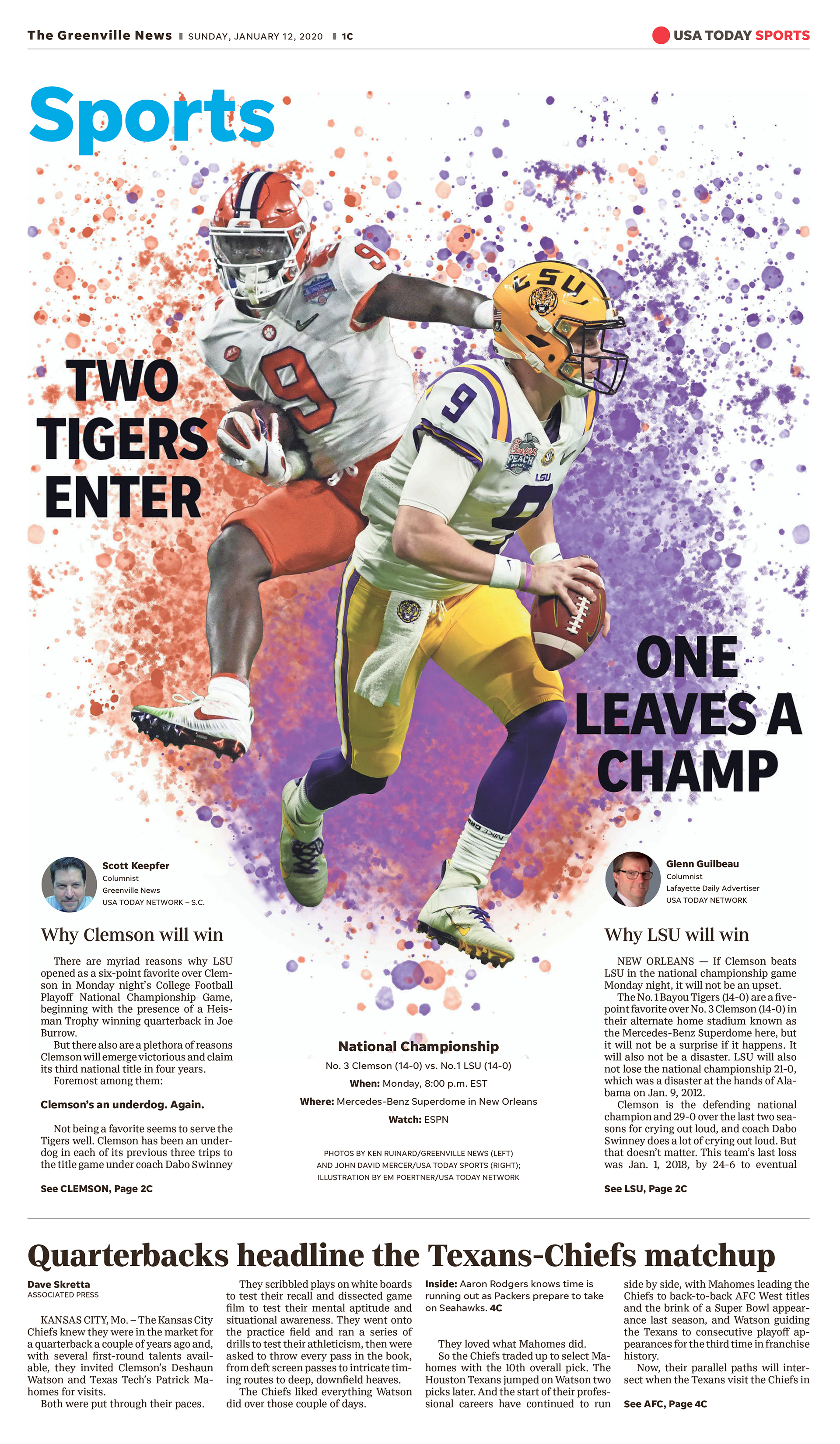 Greenville News sports cover ahead of national championship game