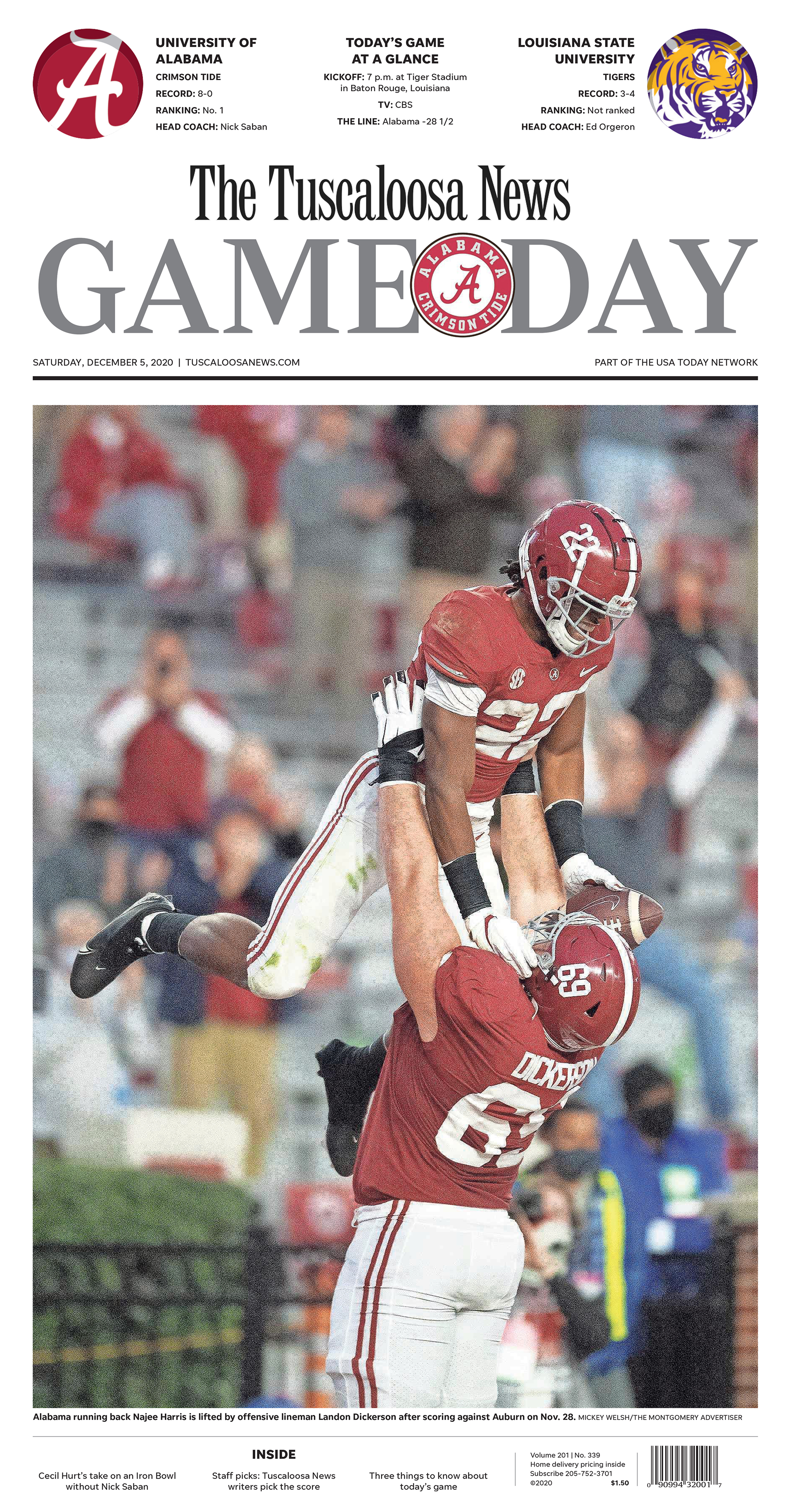 Tuscaloosa News cover for Alabama football GameDay