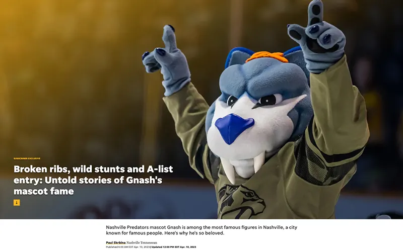 Screenshot of online article from The Tennessean about Gnash