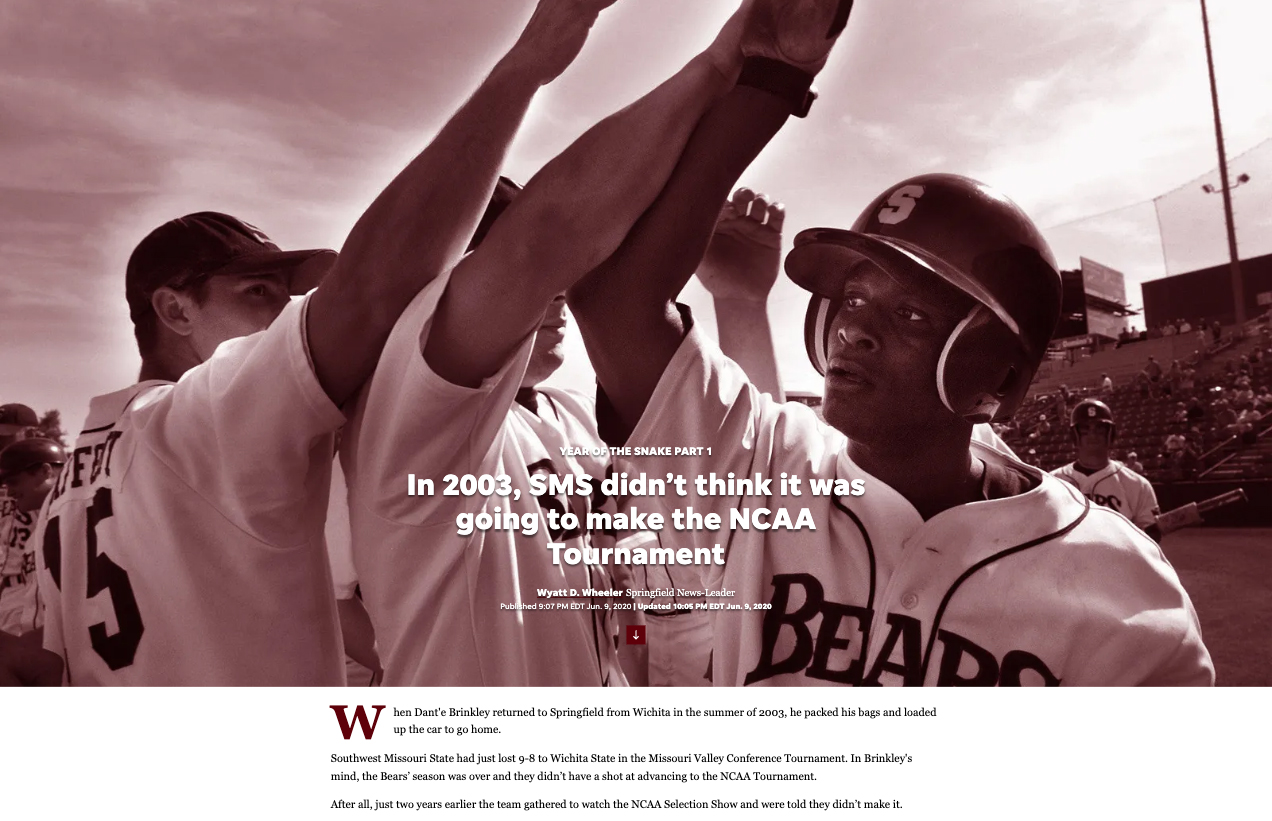 Screenshot of an online article about Missouri State baseball